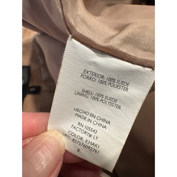 Daisy Fuentes Moda Suede Leather A-Line Skirt 8 Khaki Lined Side Zip Knee Length - Picture 4 of 6